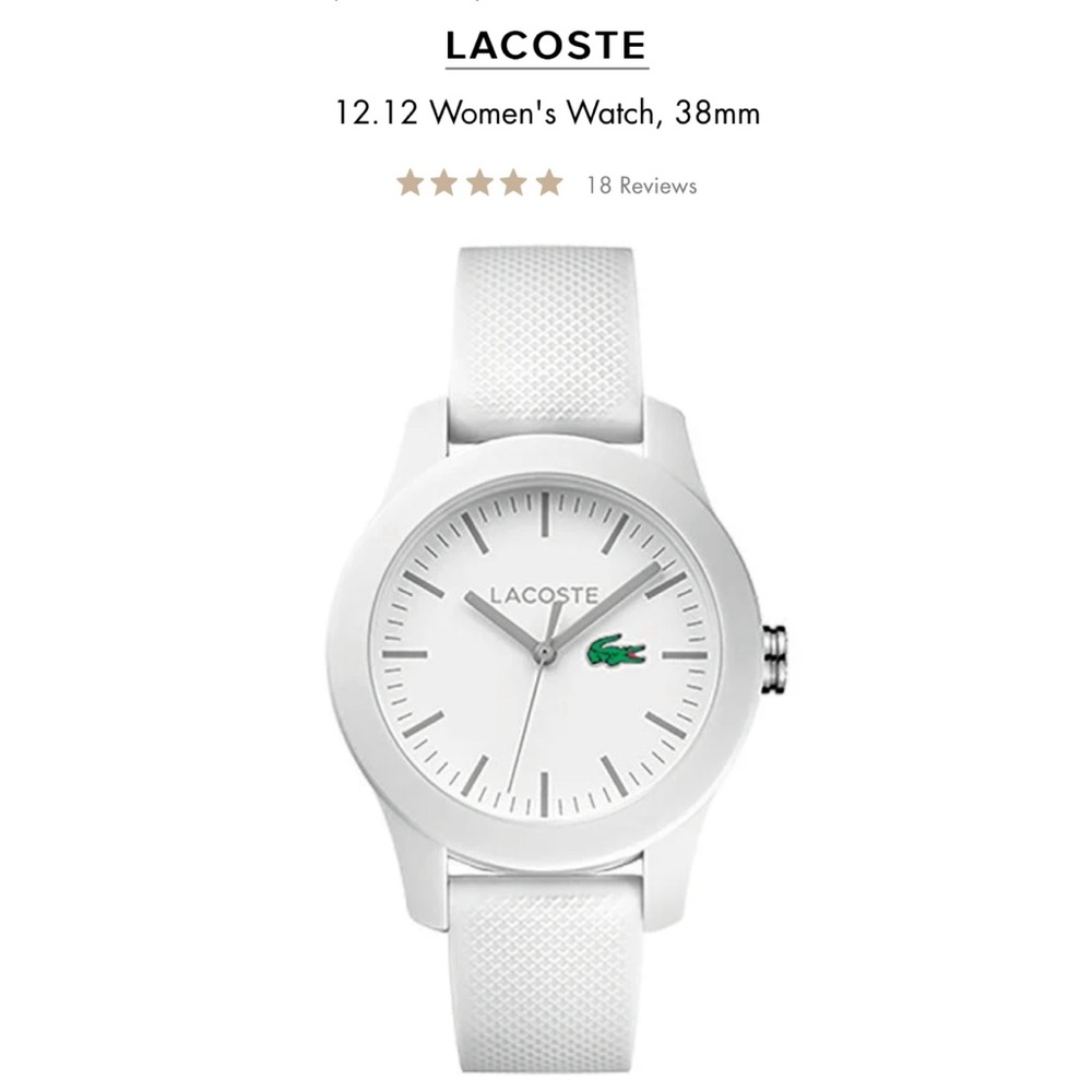 NWT White Lacoste 12.12 Watch, 38mm